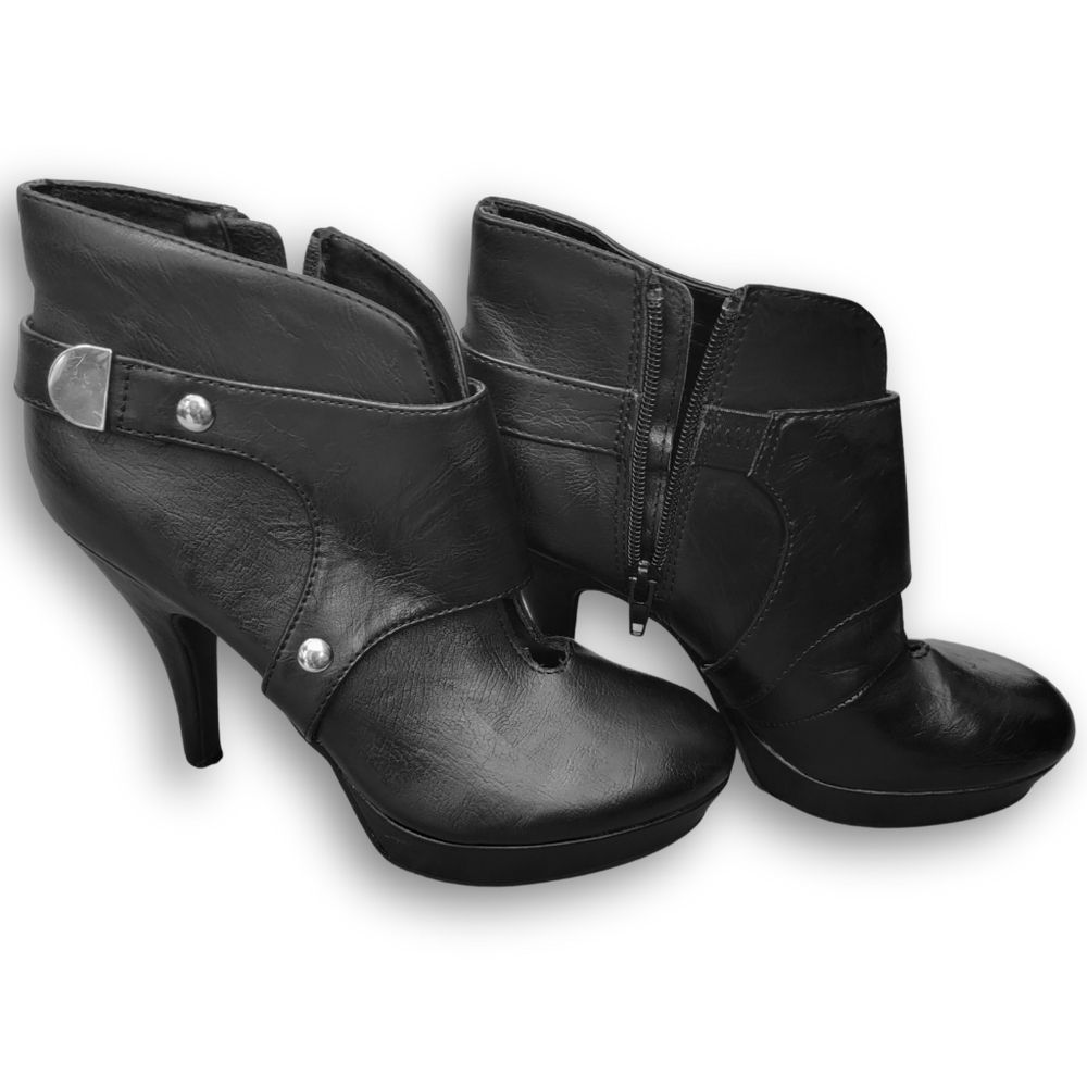Unlisted Brand Ankle Boots with Faux Monk Strap, Black Vegan Leather, Size 7